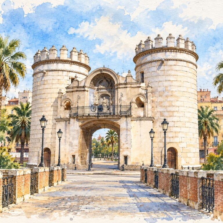 puerta de palmas acuarela