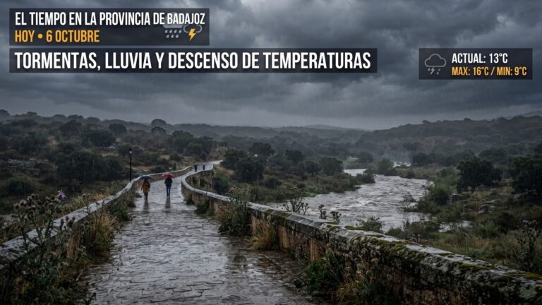 El tiempo en Badajoz hoy: tormentas, lluvia y descenso de las temperaturas este 6 de octubre
